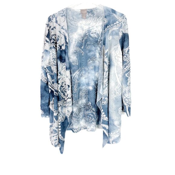 NWT Chico's Tonal Scroll Burnout Jacket Pattern Blue Chico's 2 US Size Large 12 - Picture 1 of 13